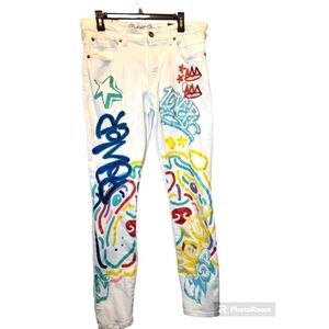 8ighth Dstrkt white denim Graffiti mens 34WX32L